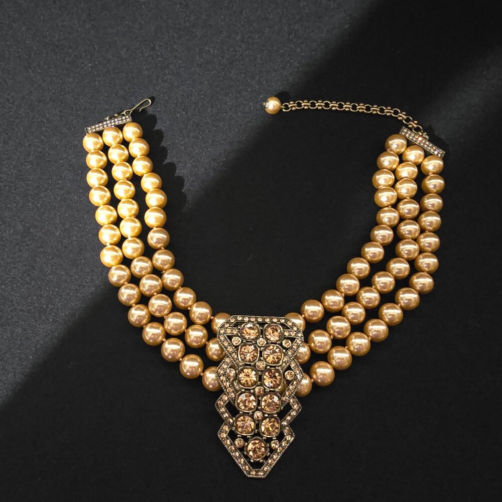 Heidi Daus Champagne Pearl & Topaz Swarovski Crystal Statement Necklace